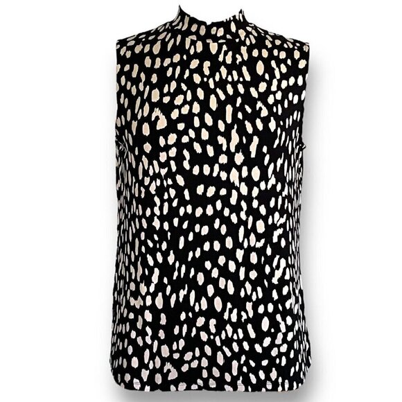 Chicos Womens Mock Neck Tank Sz 1 8 10 Black Tan Animal Print Top Stretch Blouse - Picture 2 of 6